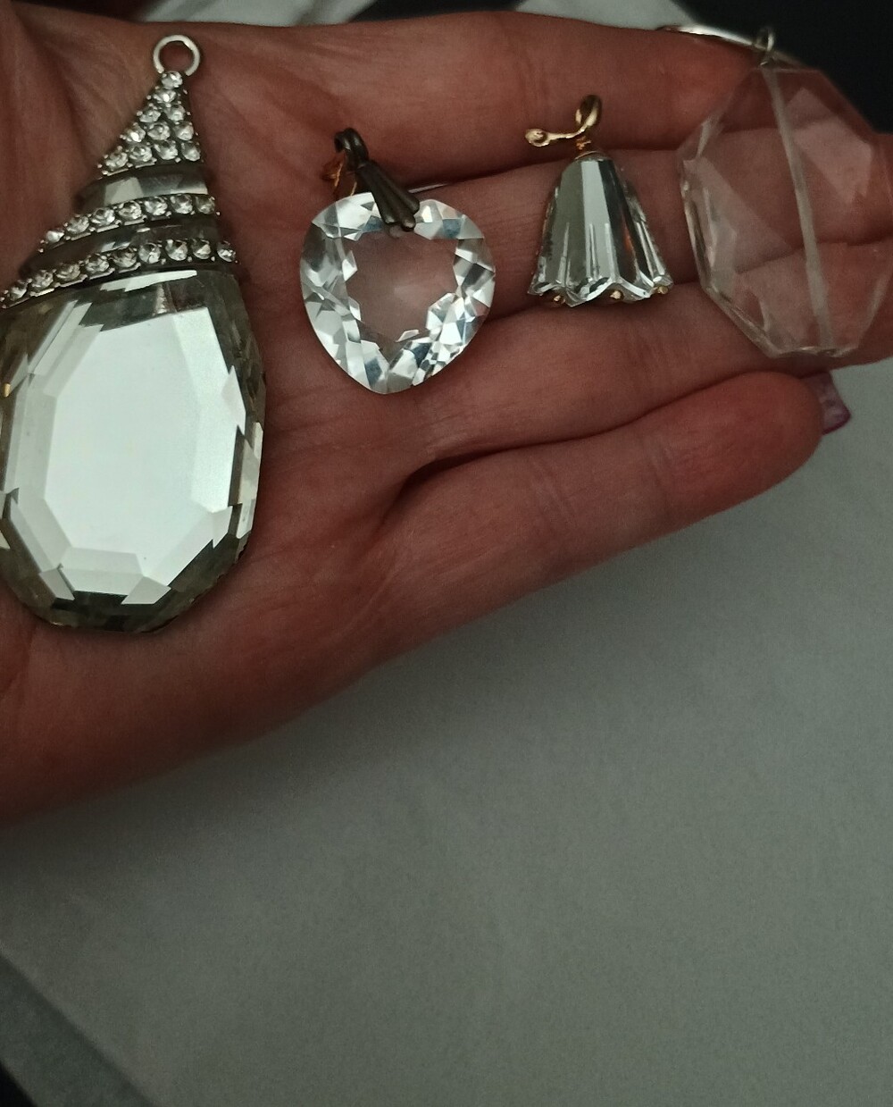 Crystal Drop Pendant Lot Of 4  - Clear Sparkle